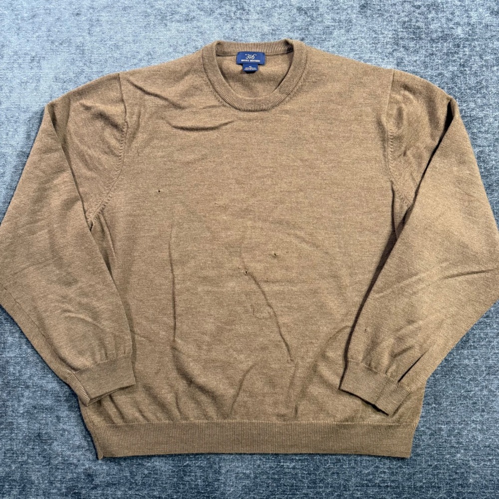 Brooks Brothers 346 Mens XL Merino Wool Blend Crewneck Sweater Tan Brown Classic